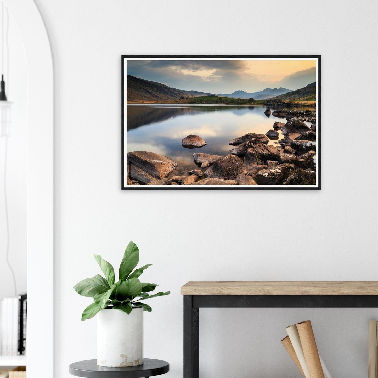 Peaceful framed print of Snowdonia National Park at dusk