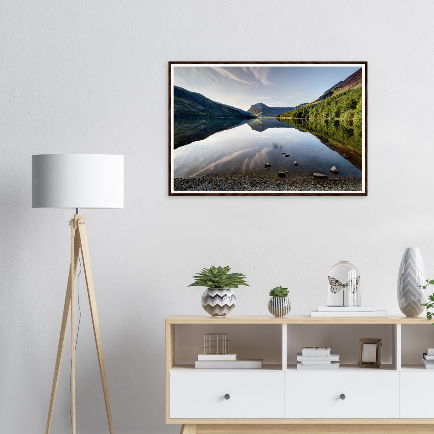 Tranquil Buttermere Lake landscape framed print in Cumbria