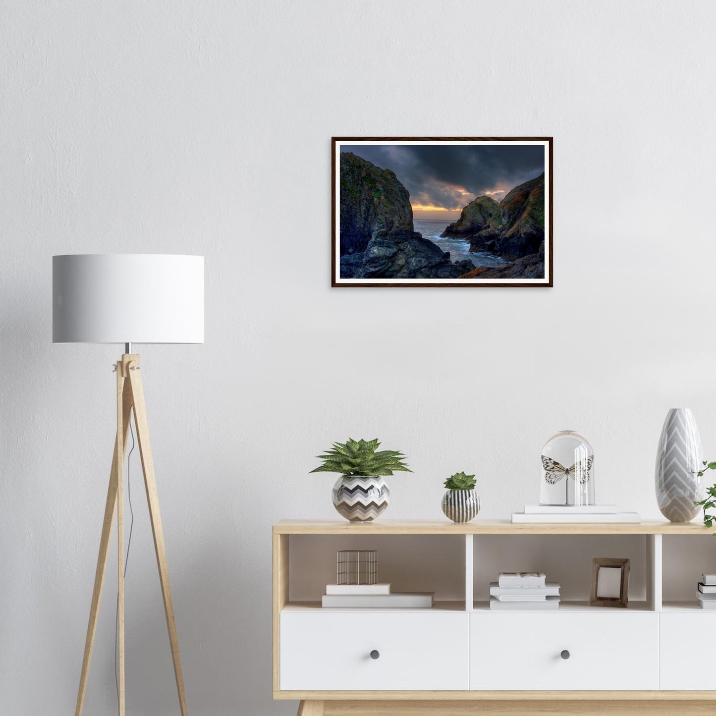 Atmospheric framed print of Mullion Cove in Cornwall