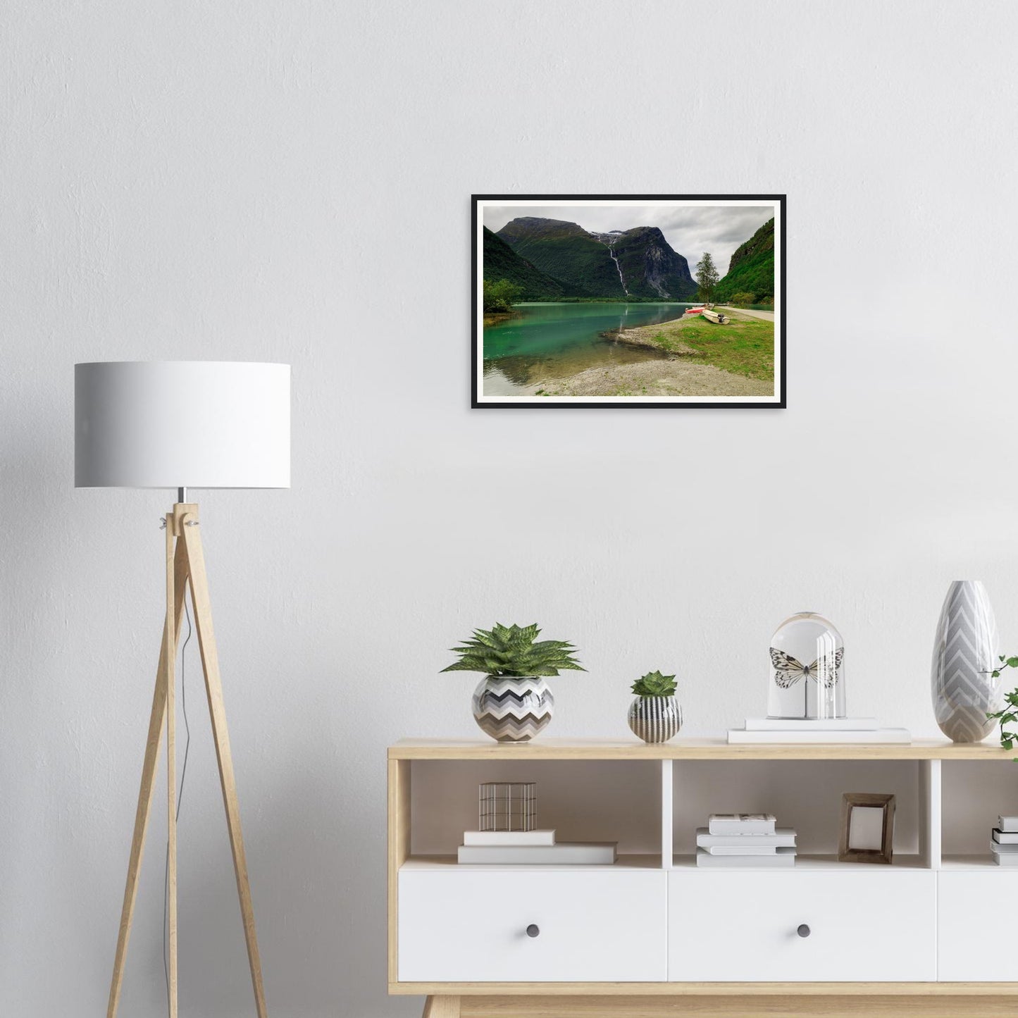Framed print of Norway’s Utigardsfossen Waterfall and landscape
