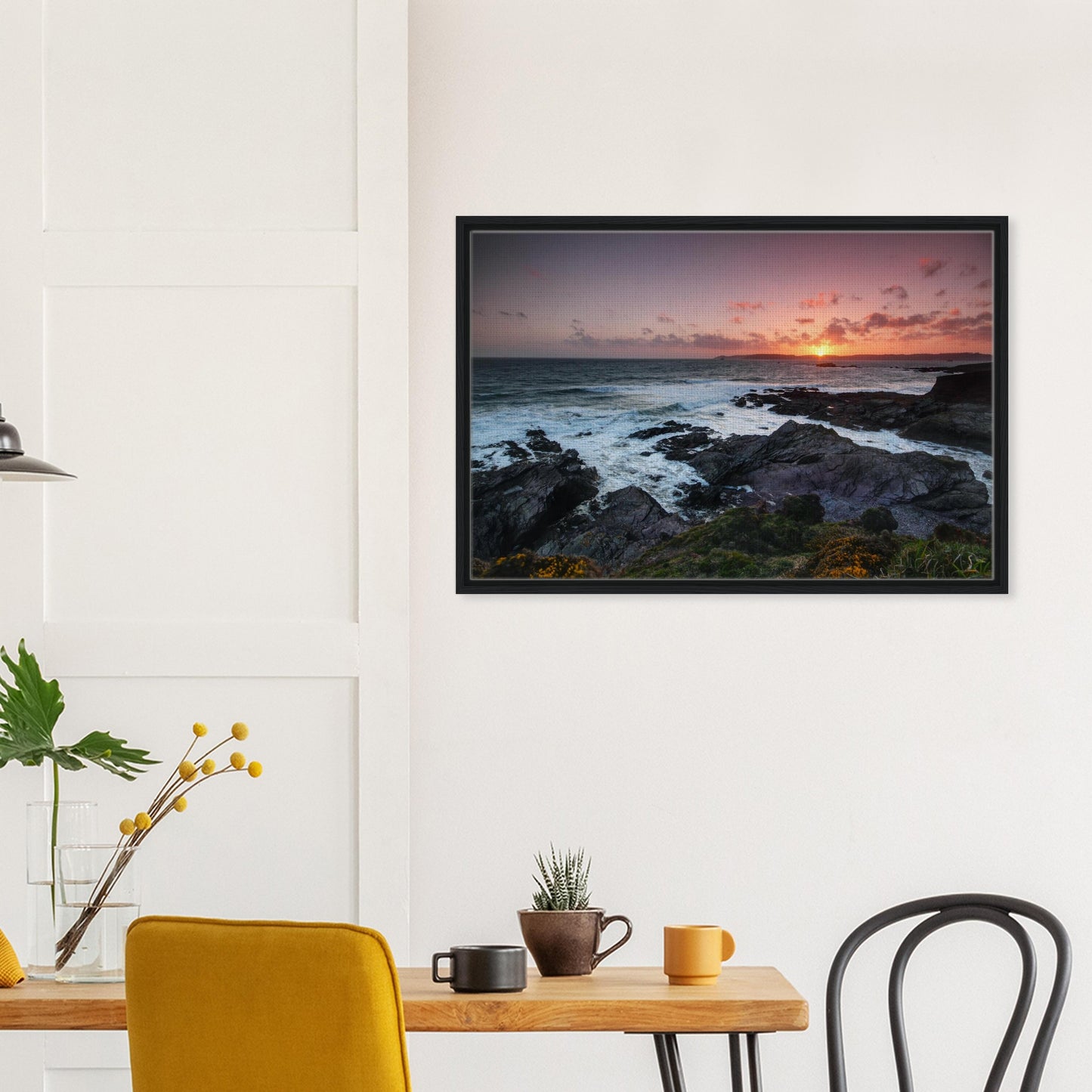Sunlight reflecting on sea at Heybrook Bay in scenic canvas