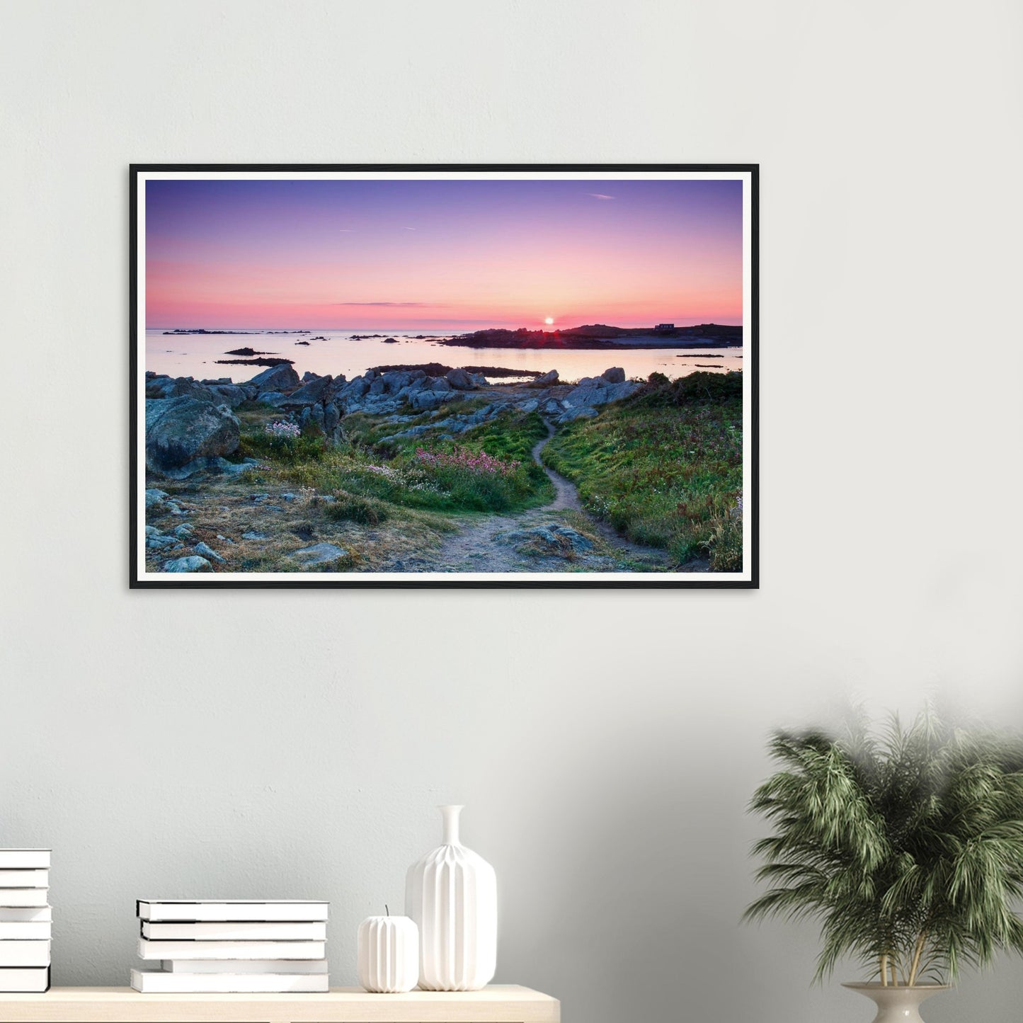 Tranquil coastal sunset scene of Lihou Island framed wall art