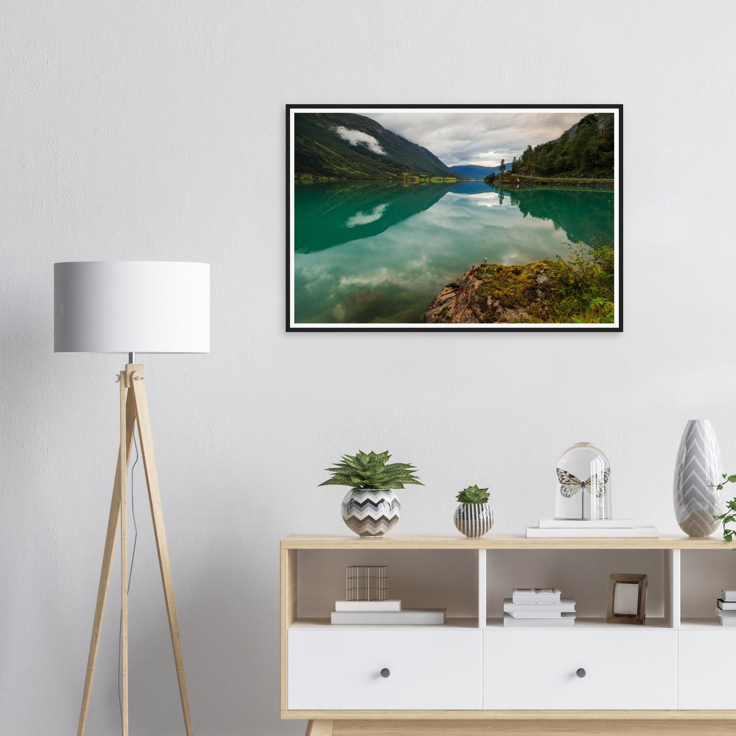 Framed print of Oldevatnet Lake in Norway with perfect reflections