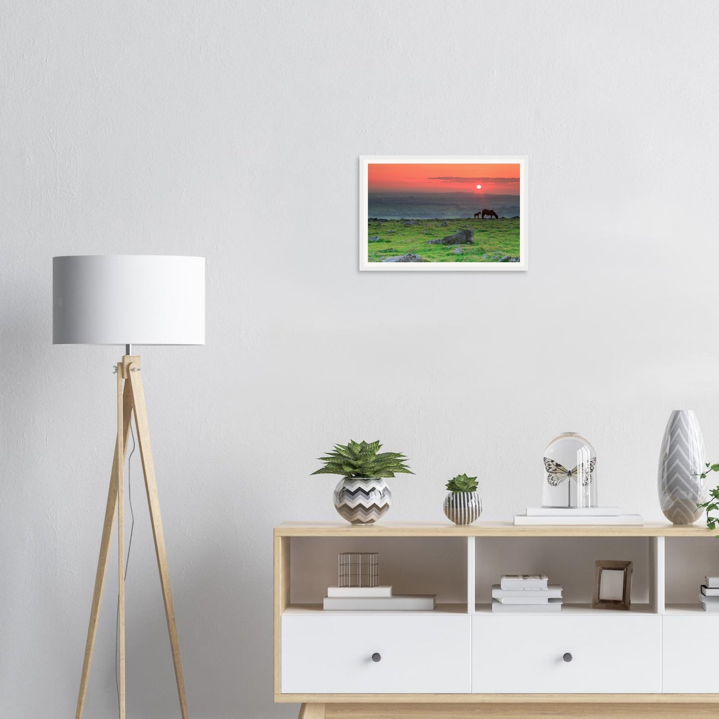 Serene evening scene on Dartmoor with grazing horses framed print