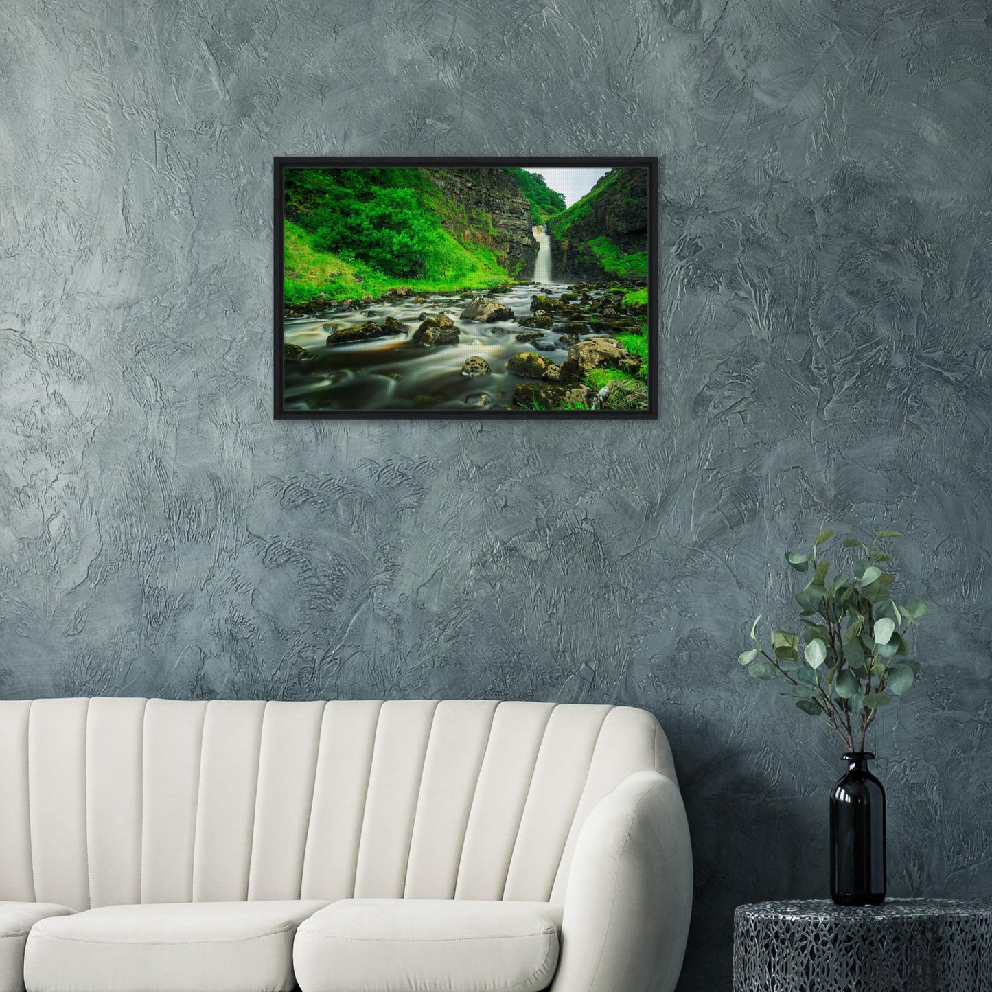 Peaceful Isle of Skye waterfall captured in framed canvas