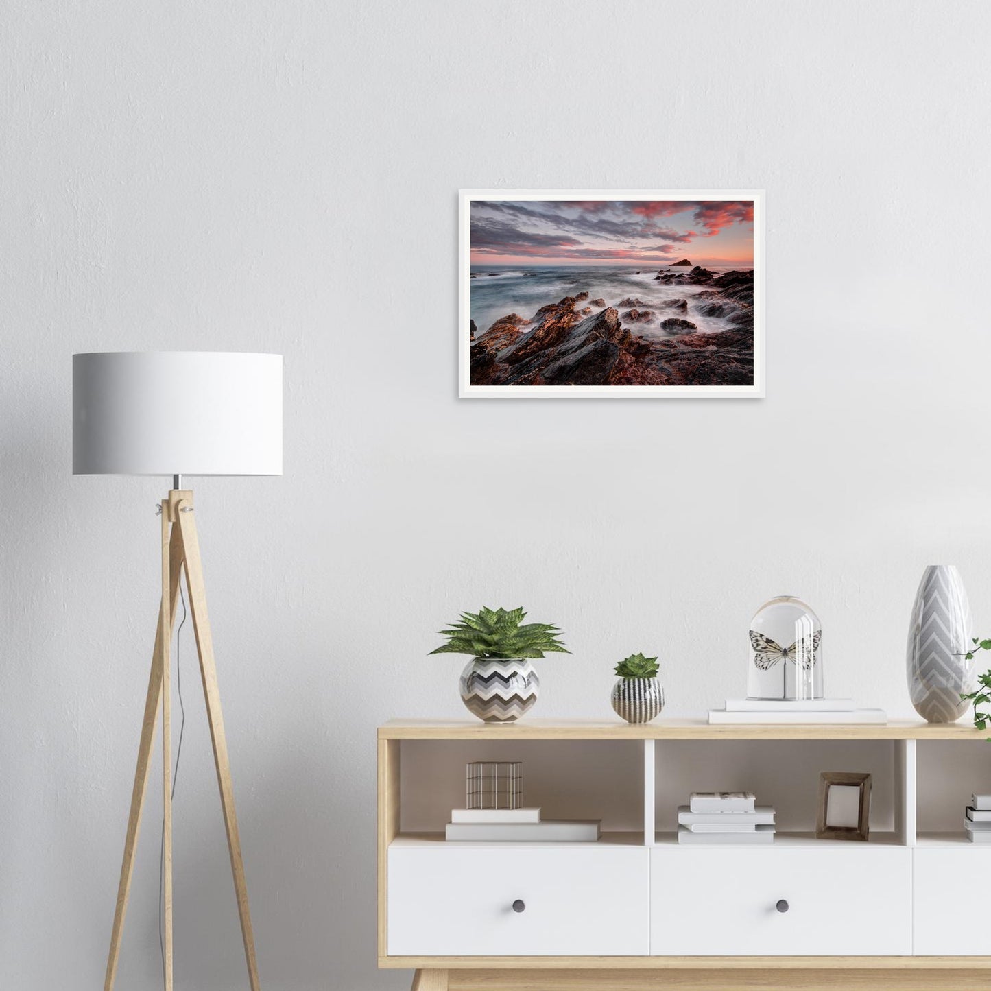 Stunning coastal sunset wall art of Wembury Beach and Mewstone