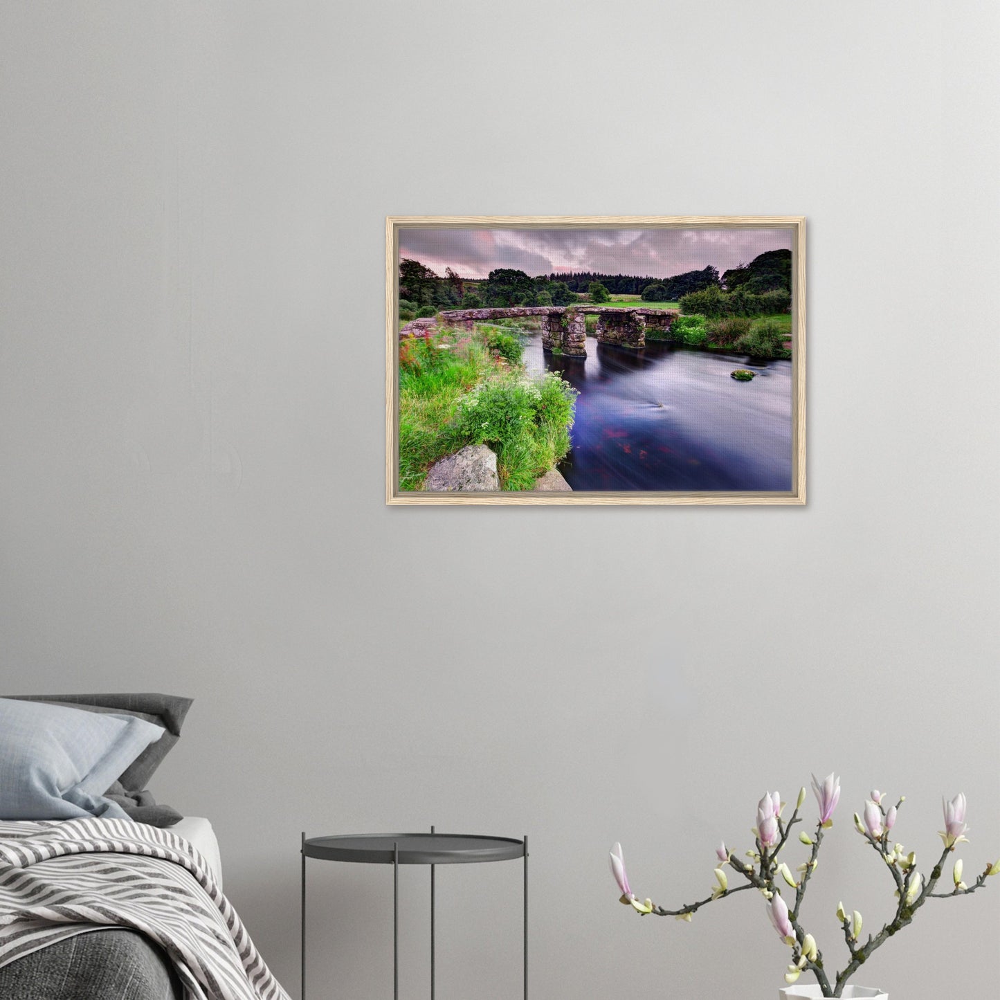 Scenic countryside print of Postbridge with ancient bridge