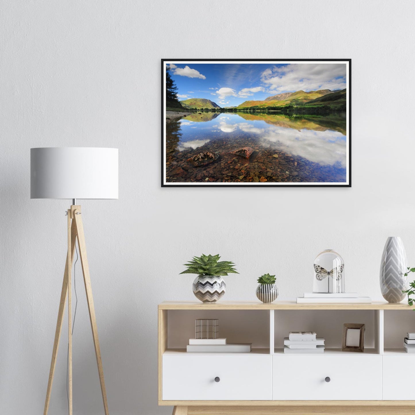Framed print of Buttermere Lake in the Lake District with clear waters