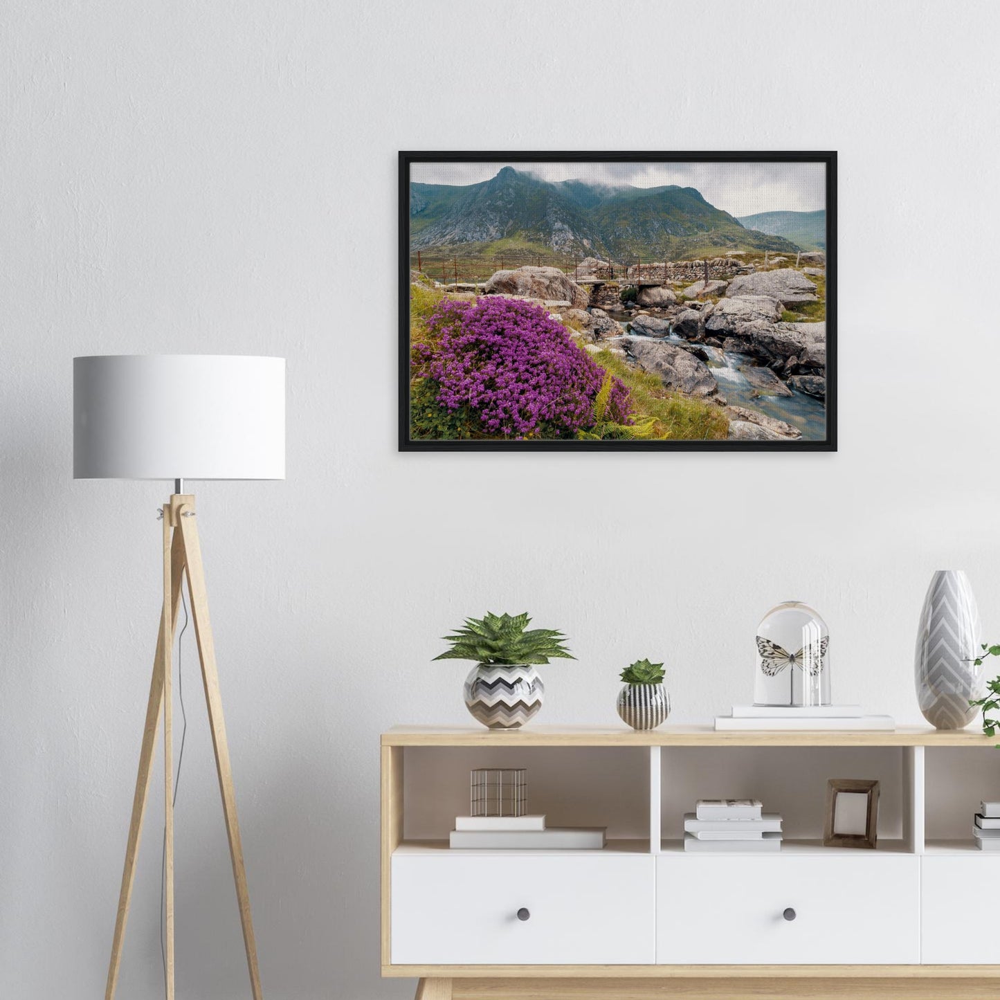 Traditional Welsh bridge in natural setting artwork