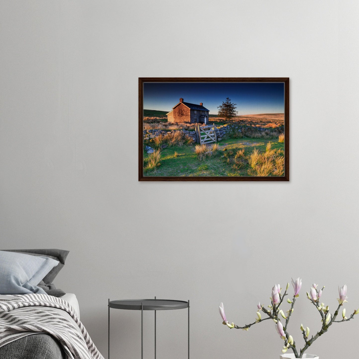 Early morning light over Dartmoor farm in framed print