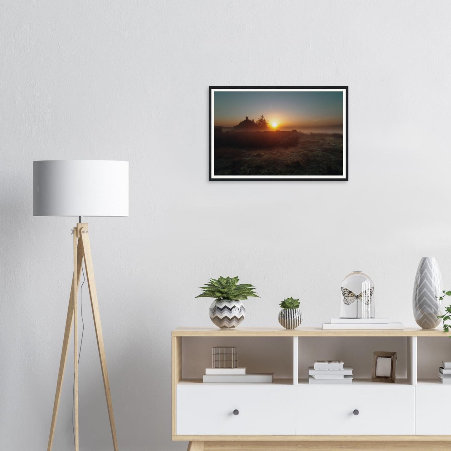 Radiant sunrise over Dartmoor farmland framed landscape print