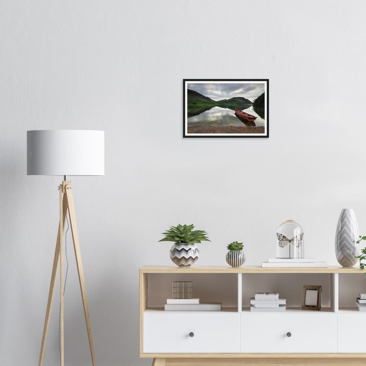 Framed print of Crummock Water with serene mirrored surface