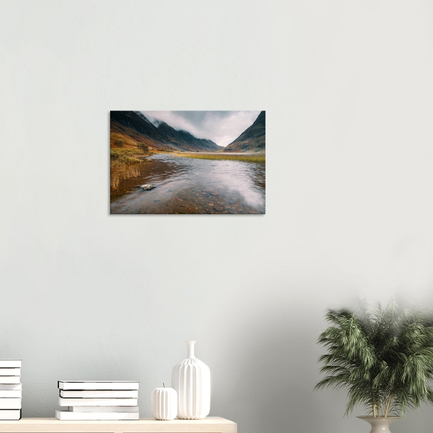 Still loch and surrounding wilderness in Glencoe wall art