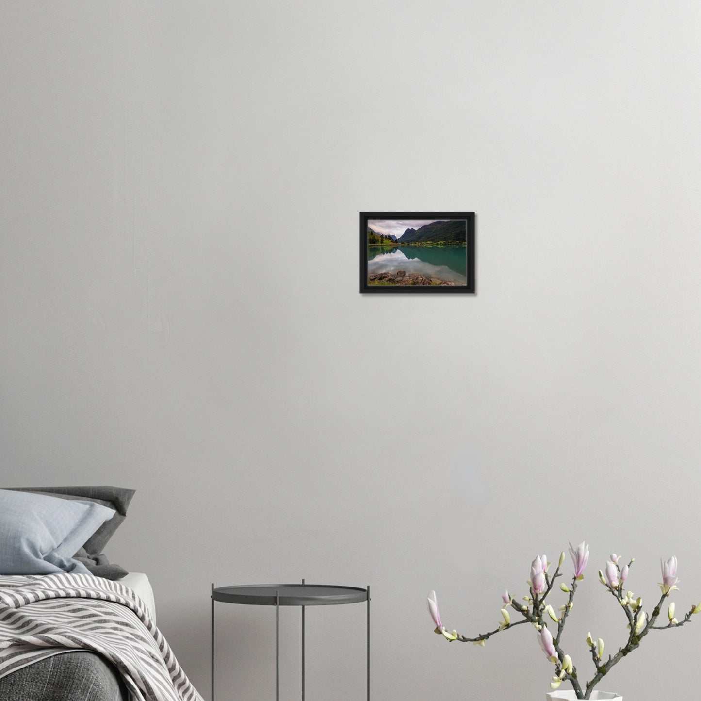 Verdant valley and tranquil lake in Floen Norway canvas art