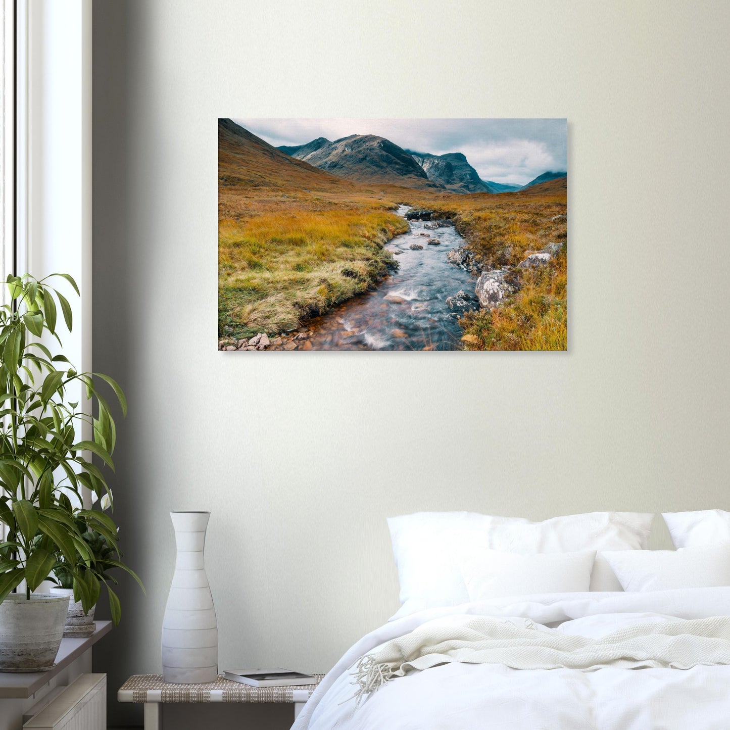 Majestic Glencoe mountains rising above a winding stream