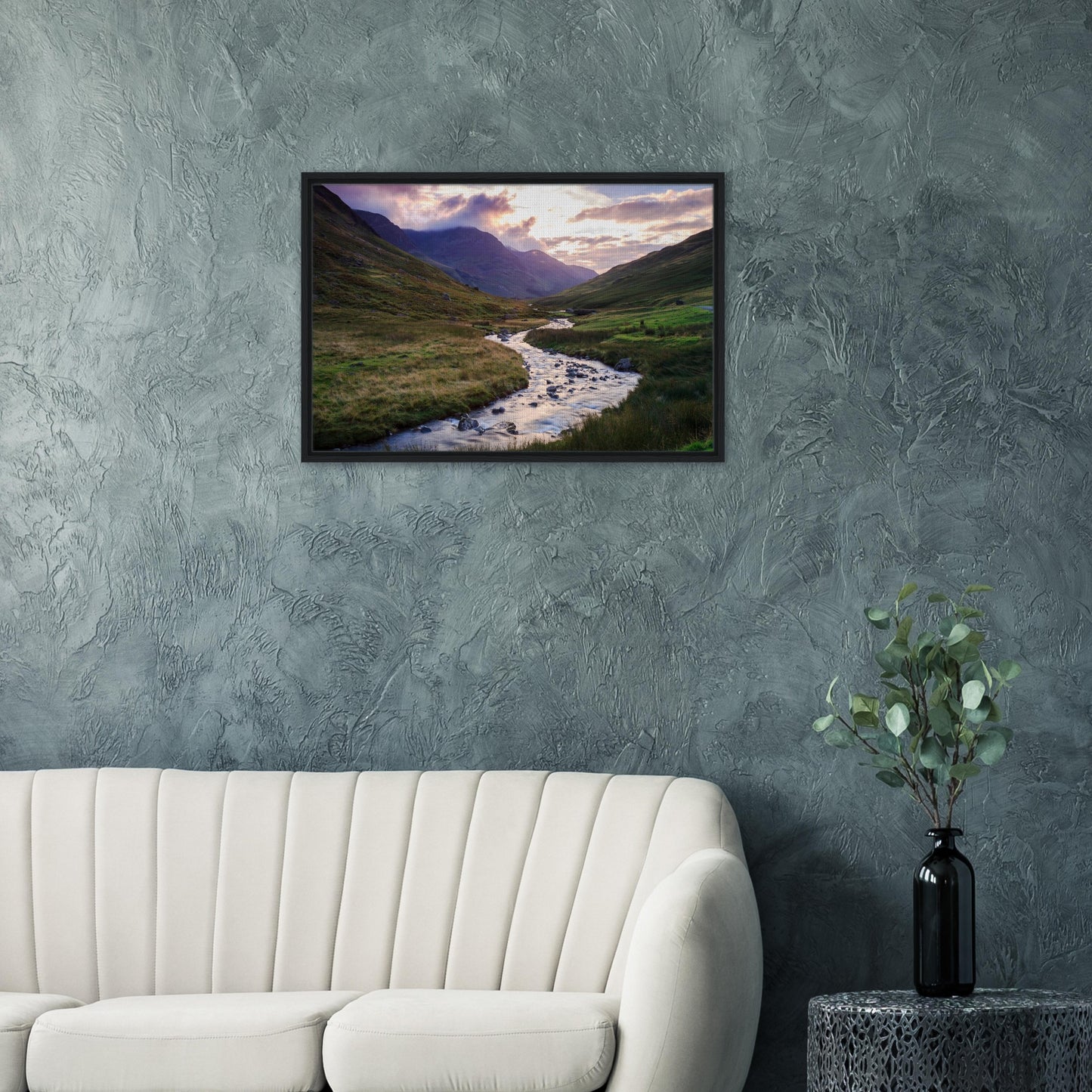 Lake District framed canvas of soft sunset over Honister Pass