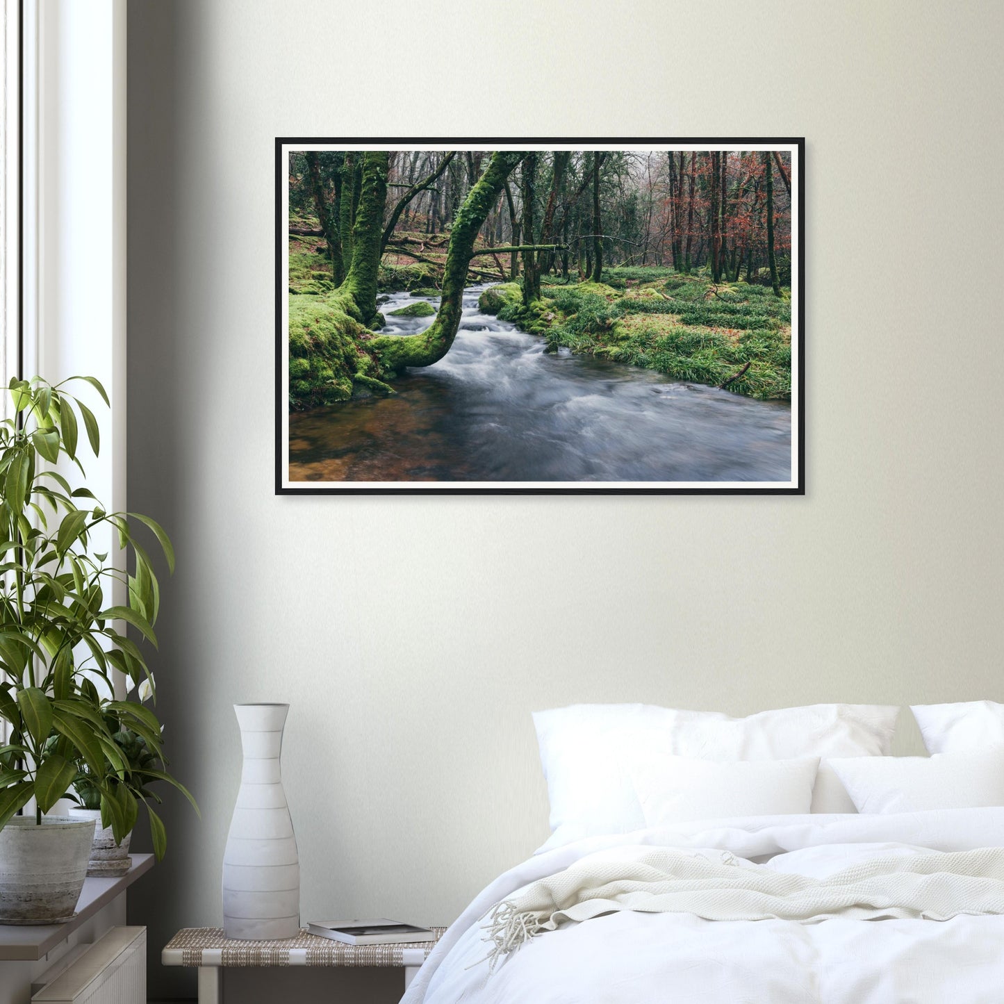 Tranquil framed wall art of River Meavy woodland Devon