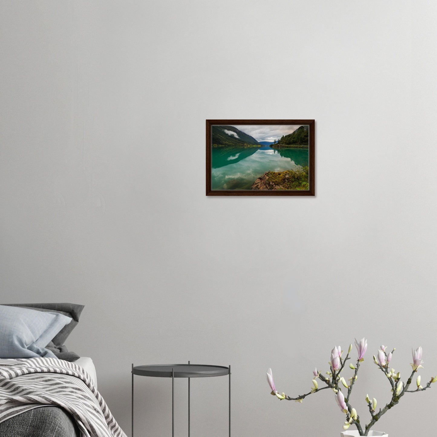 Nature symmetry at Oldevatnet Lake in peaceful canvas art