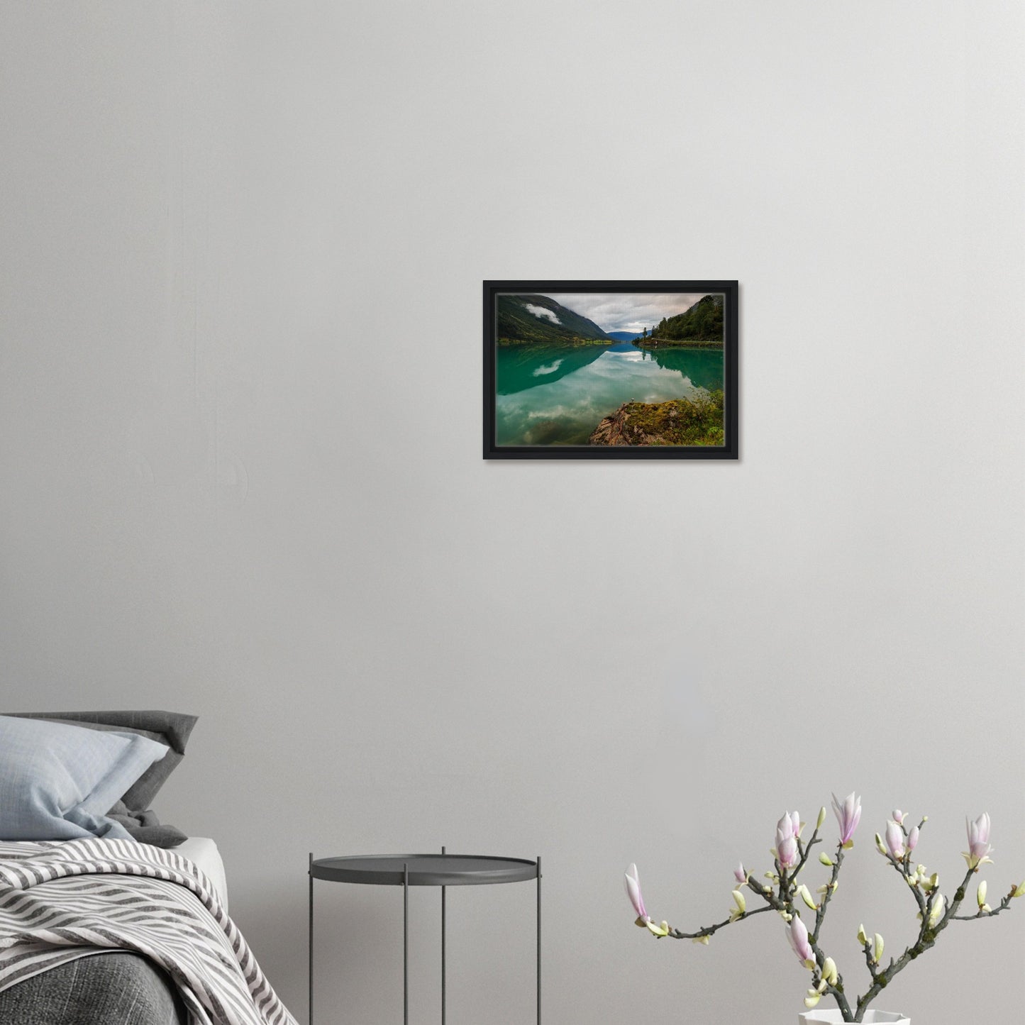 Overcast sky mirrored in Oldevatnet Lake in nature wall art