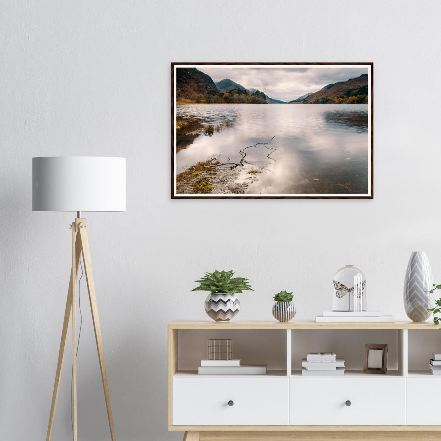 Atmospheric framed wall art of Loch Shiel moody landscape