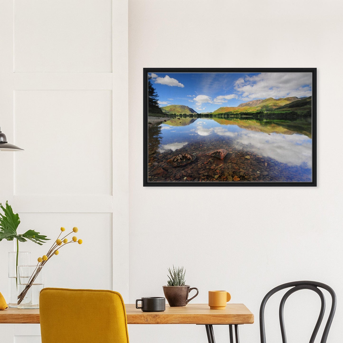 Framed canvas capturing peaceful Buttermere lake and fells