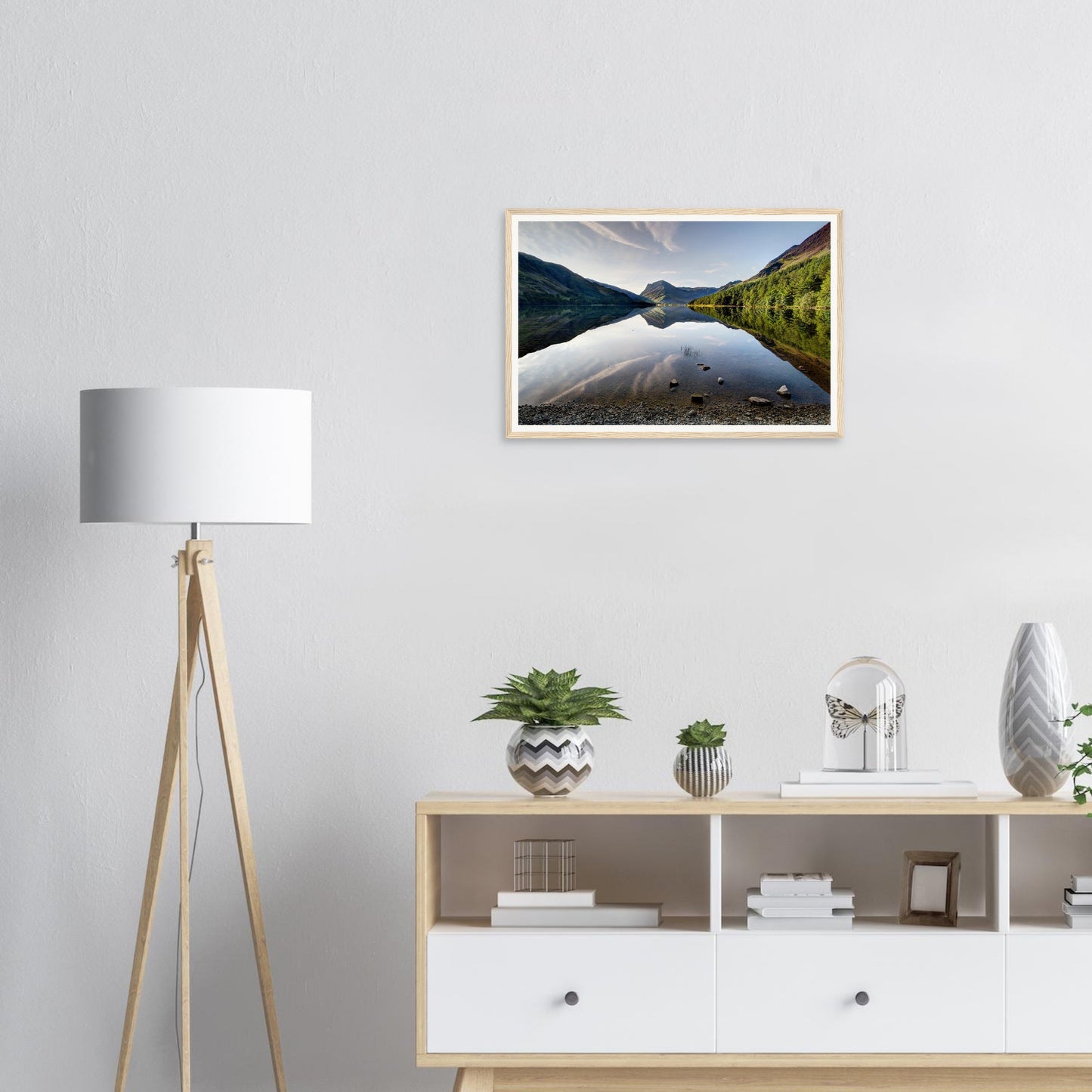 Framed wall art of Buttermere with calm mirrored waters