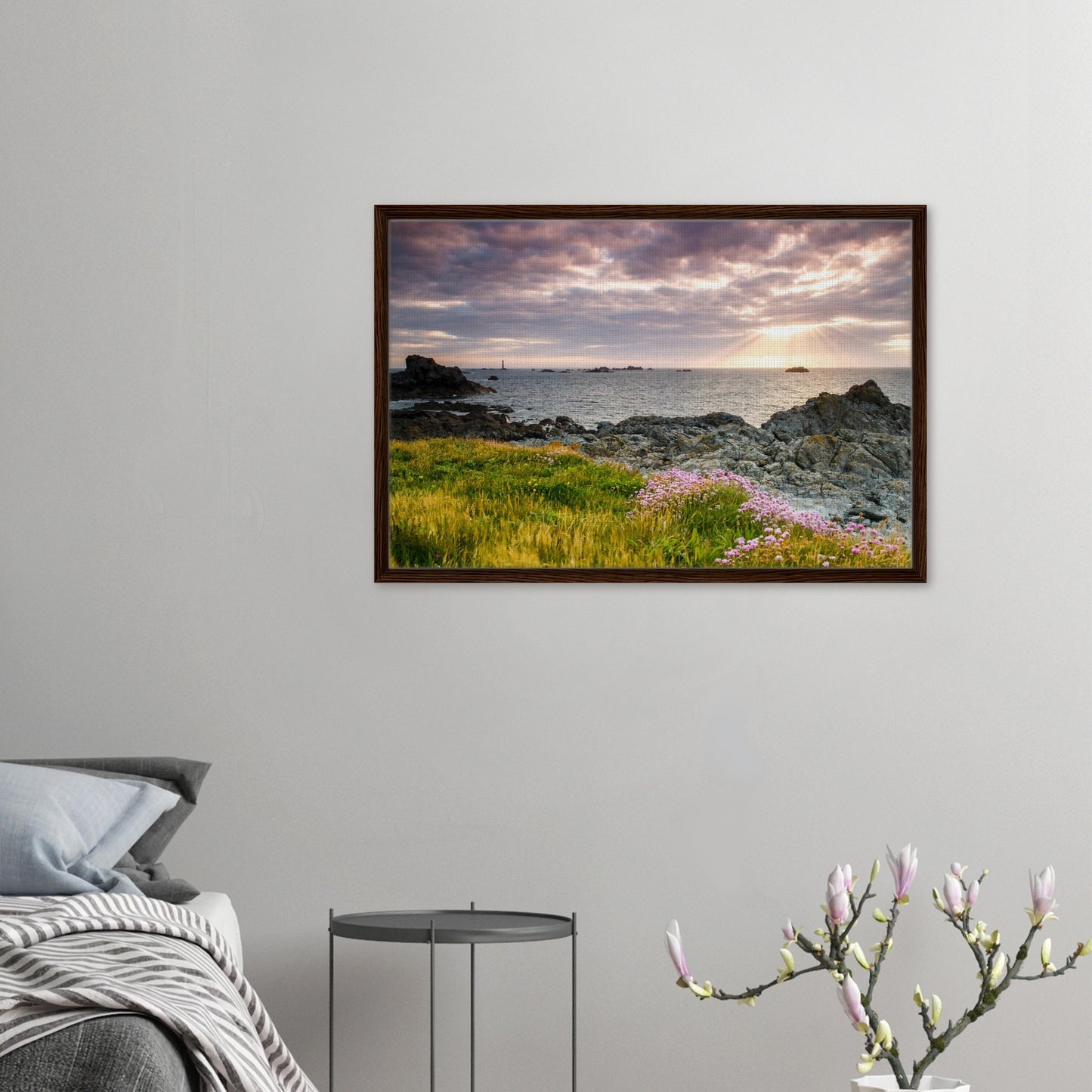 Framed canvas of Les Hanois Lighthouse on the Guernsey horizon