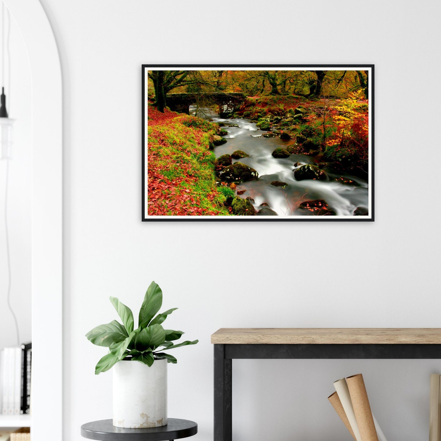 Scenic woodland landscape framed print from Dartmoor in autumn
