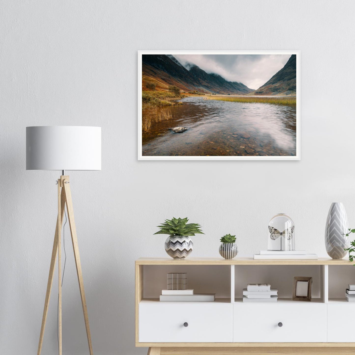 Framed print of Glencoe valley with Loch Achtriochtan reflections