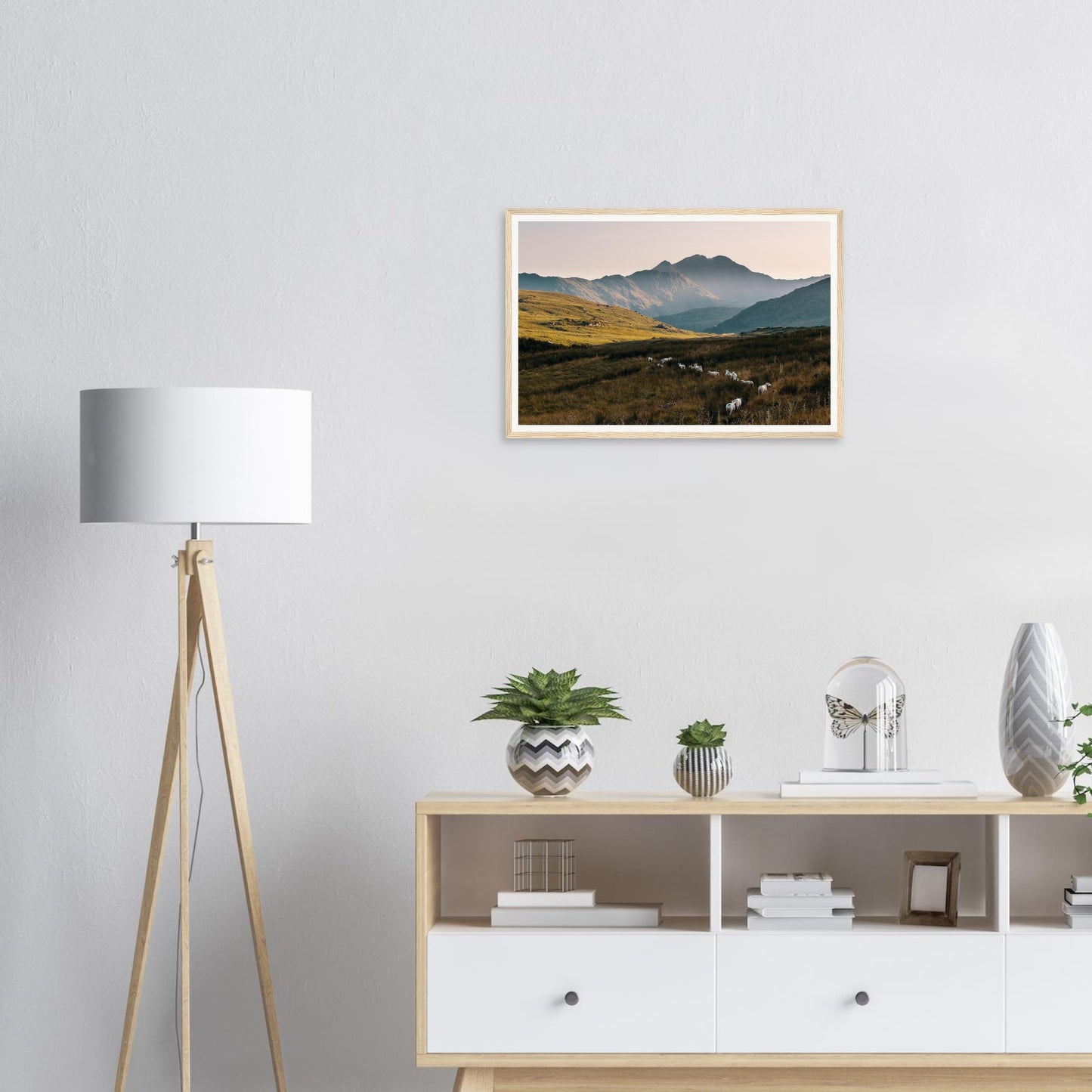Scenic framed wall art of Welsh mountains at sunset Snowdonia