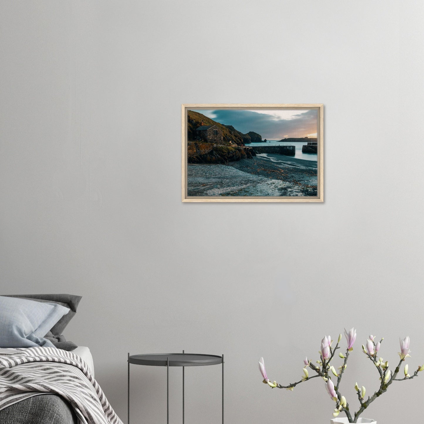 Silky sea and stone jetty Mullion Cove wall art