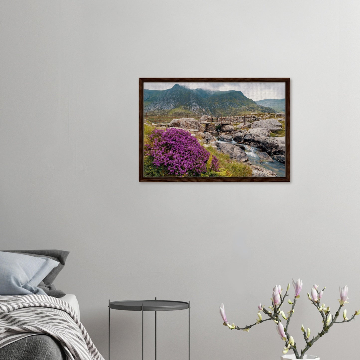 Welsh highlands with colourful heather canvas