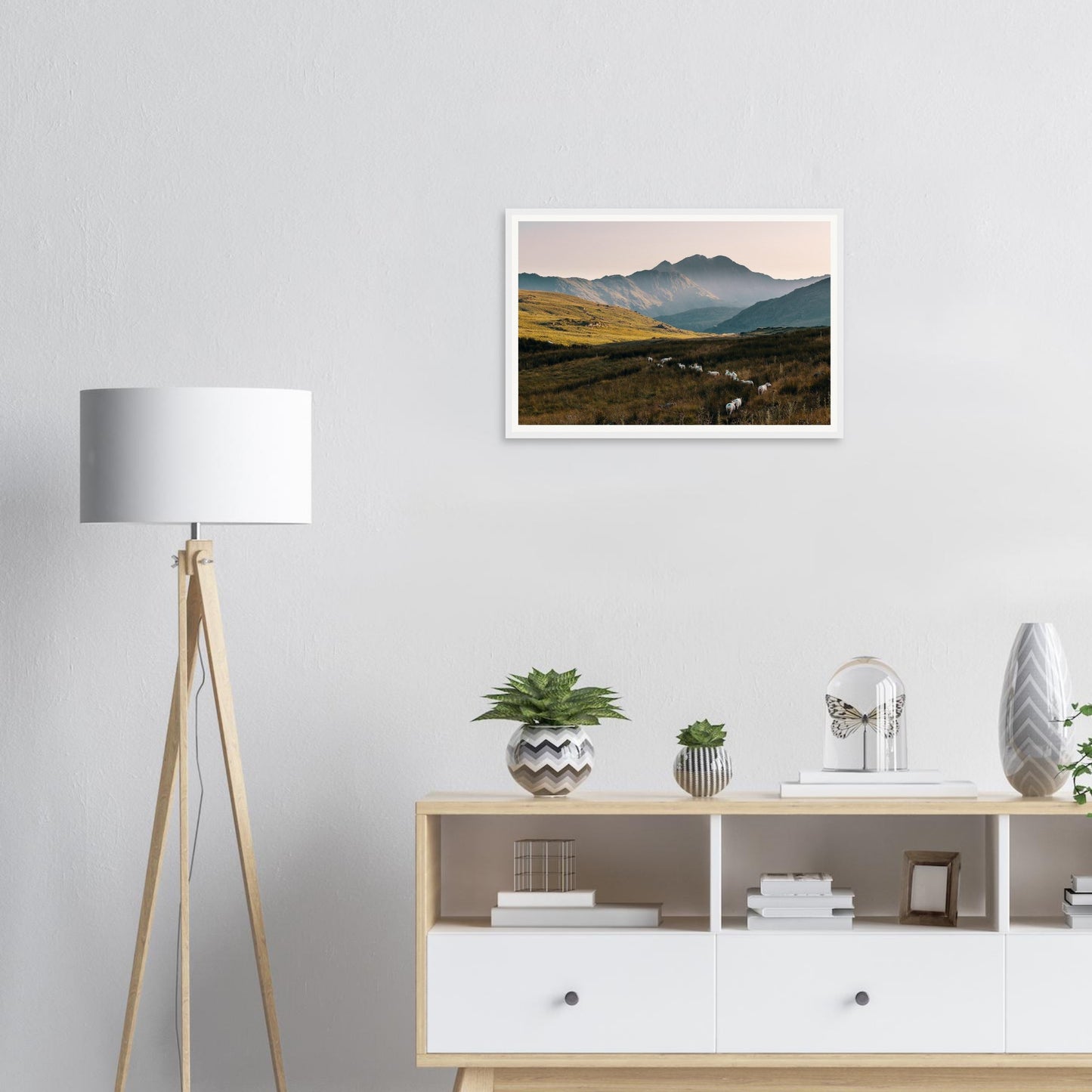 Golden sunset over Snowdonia hills framed print Wales