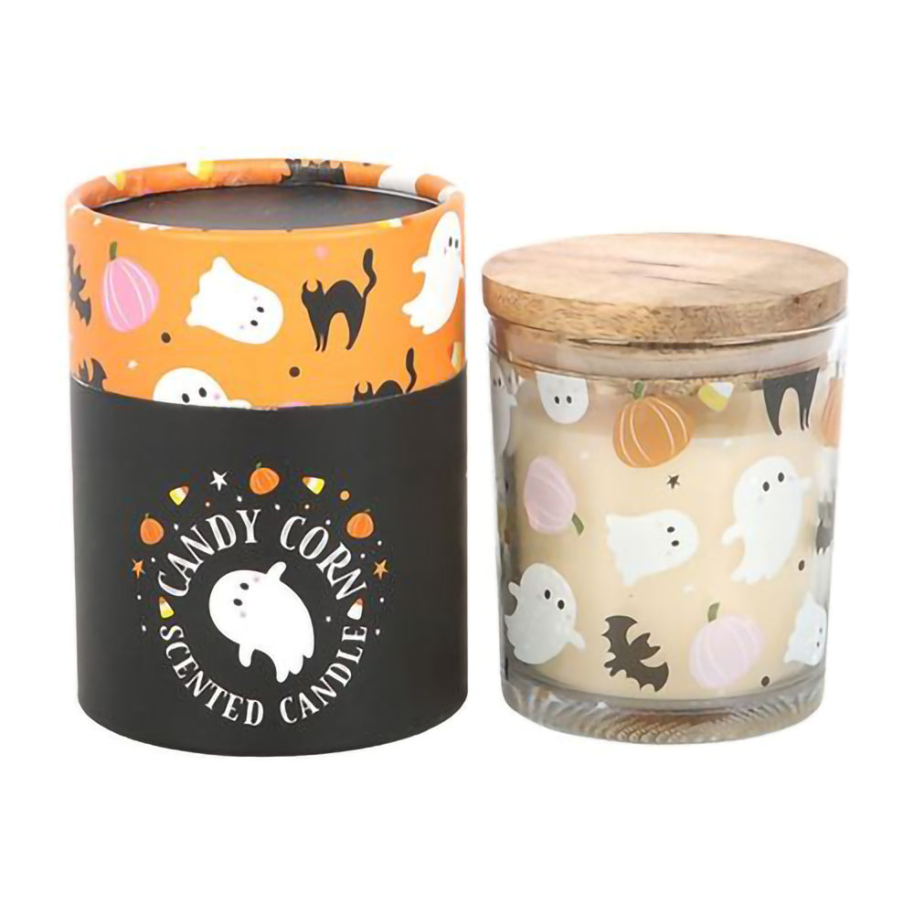 Halloween ghost print glass candle with candy corn fragrance