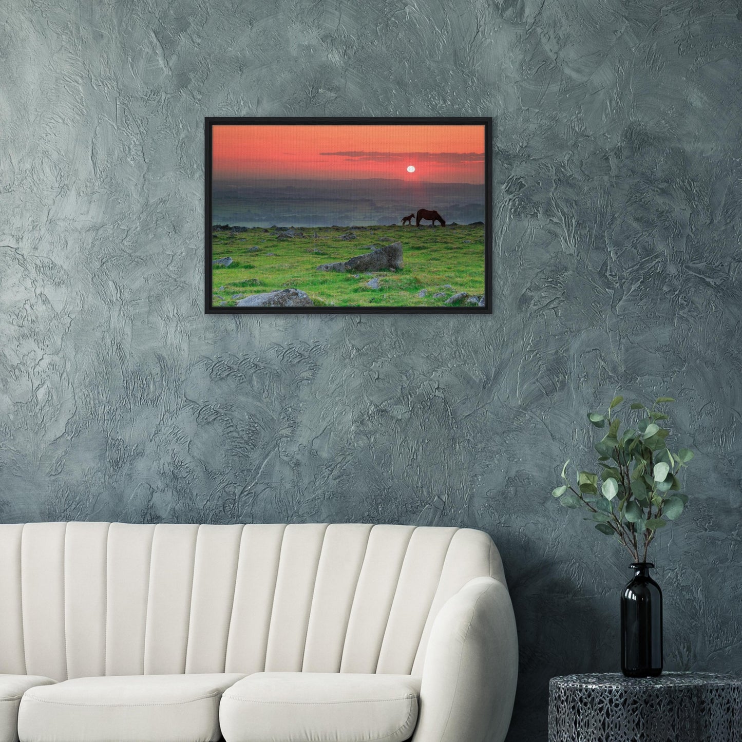 Dartmoor National Park horse silhouettes in sunset canvas