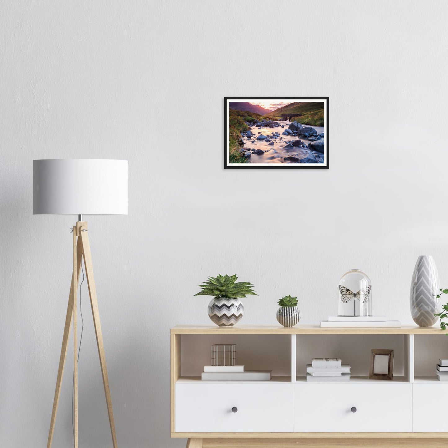 Stream reflections at golden hour in Honister Pass framed print