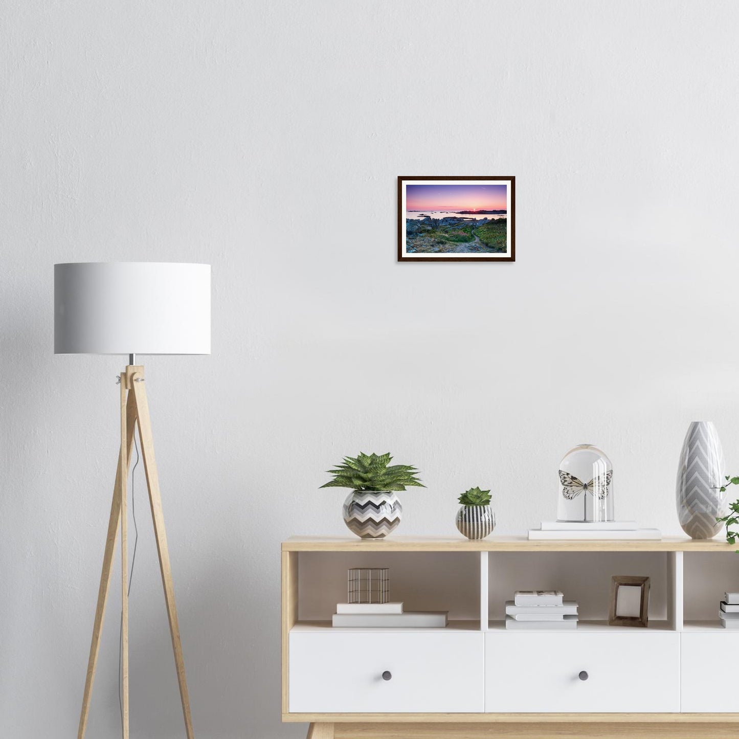 Warm sunset light across rugged Lihou Island landscape framed art