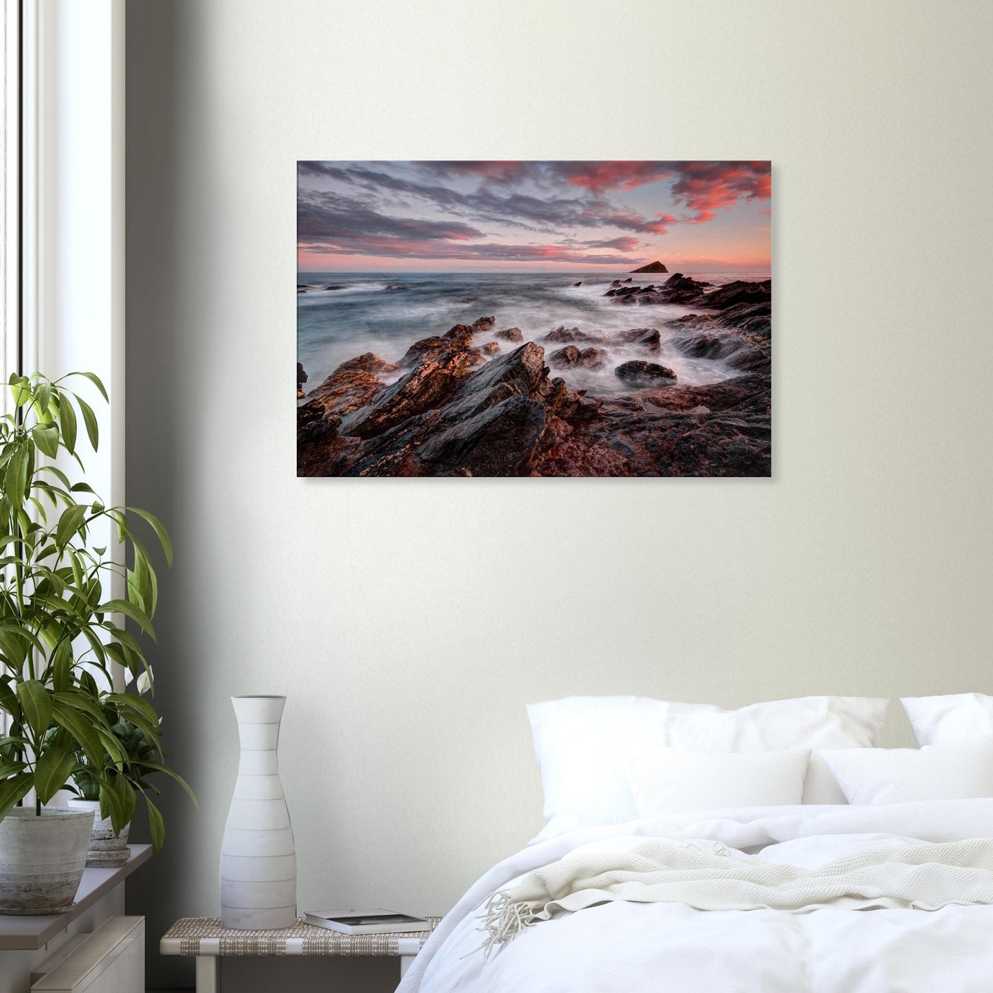 Coastal rocks and flowing sea at Wembury Beach in Devon