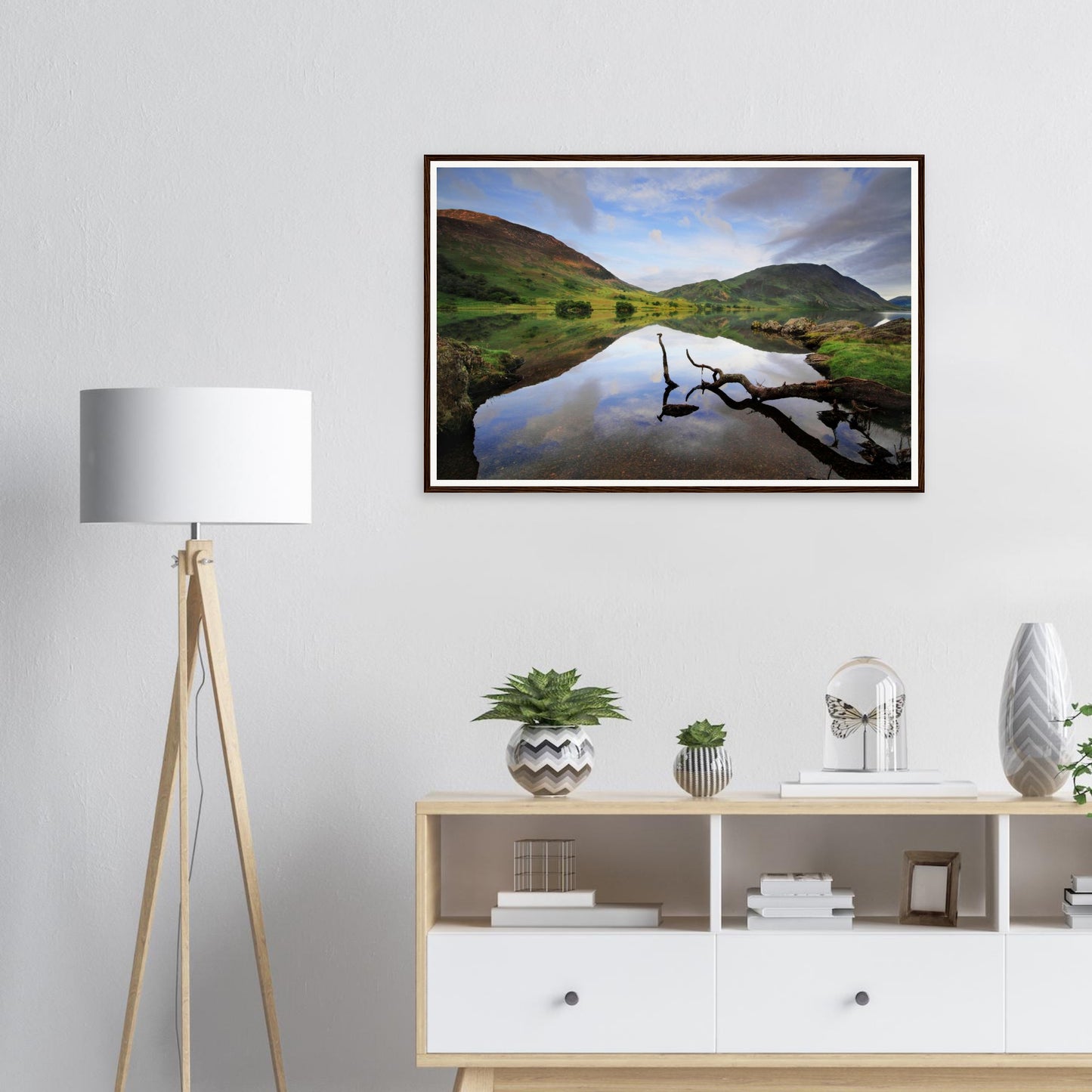 Solitary branch in foreground of Crummock Water framed print