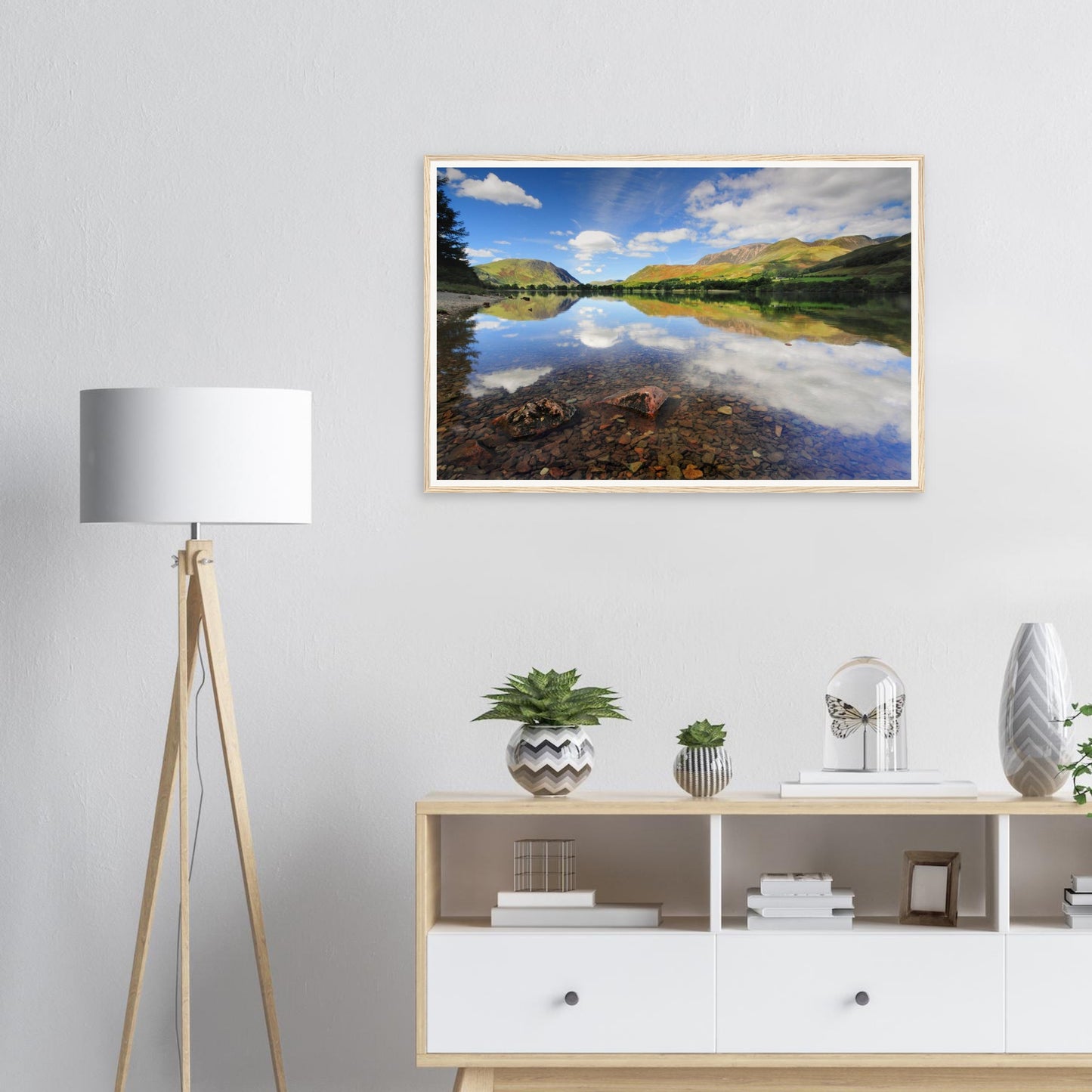 Atmospheric framed landscape of Buttermere Lake in Cumbria