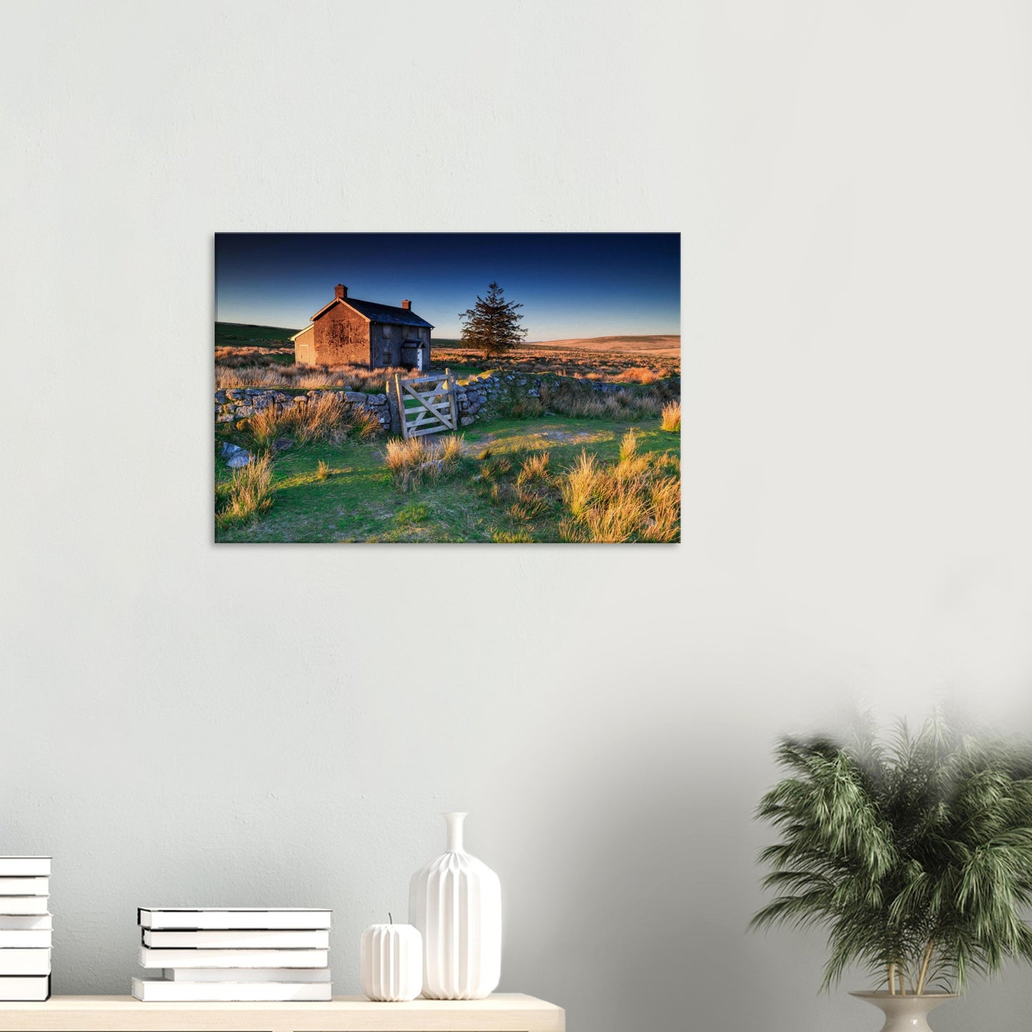 Canvas artwork featuring historic Nun’s Cross Farm at sunrise in Devon.