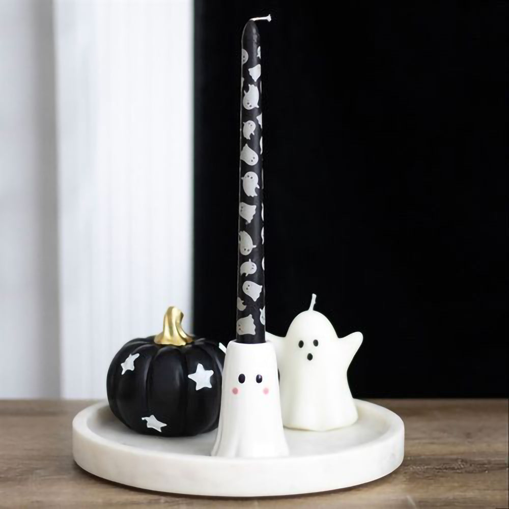 Ceramic ghost candle holder with matching printed taper candle