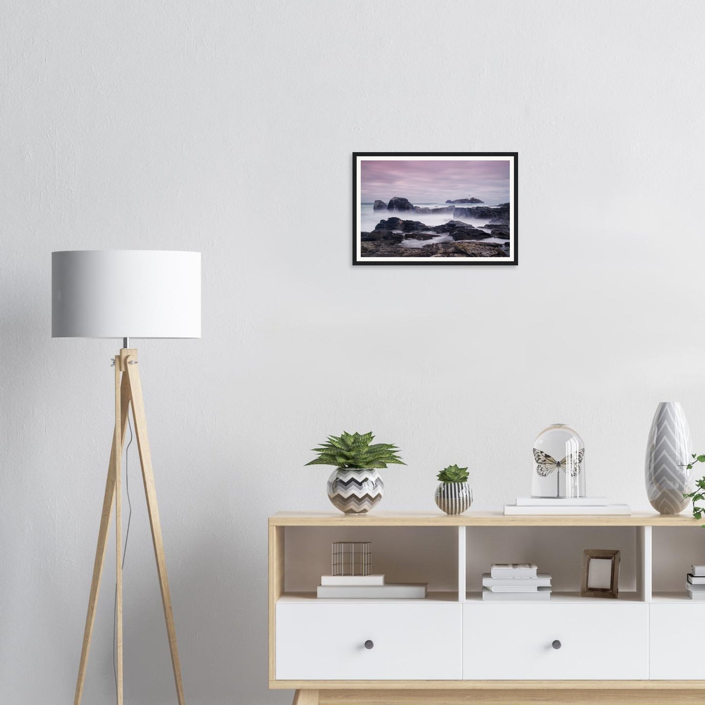 Godrevy Lighthouse framed print with dramatic coastal textures