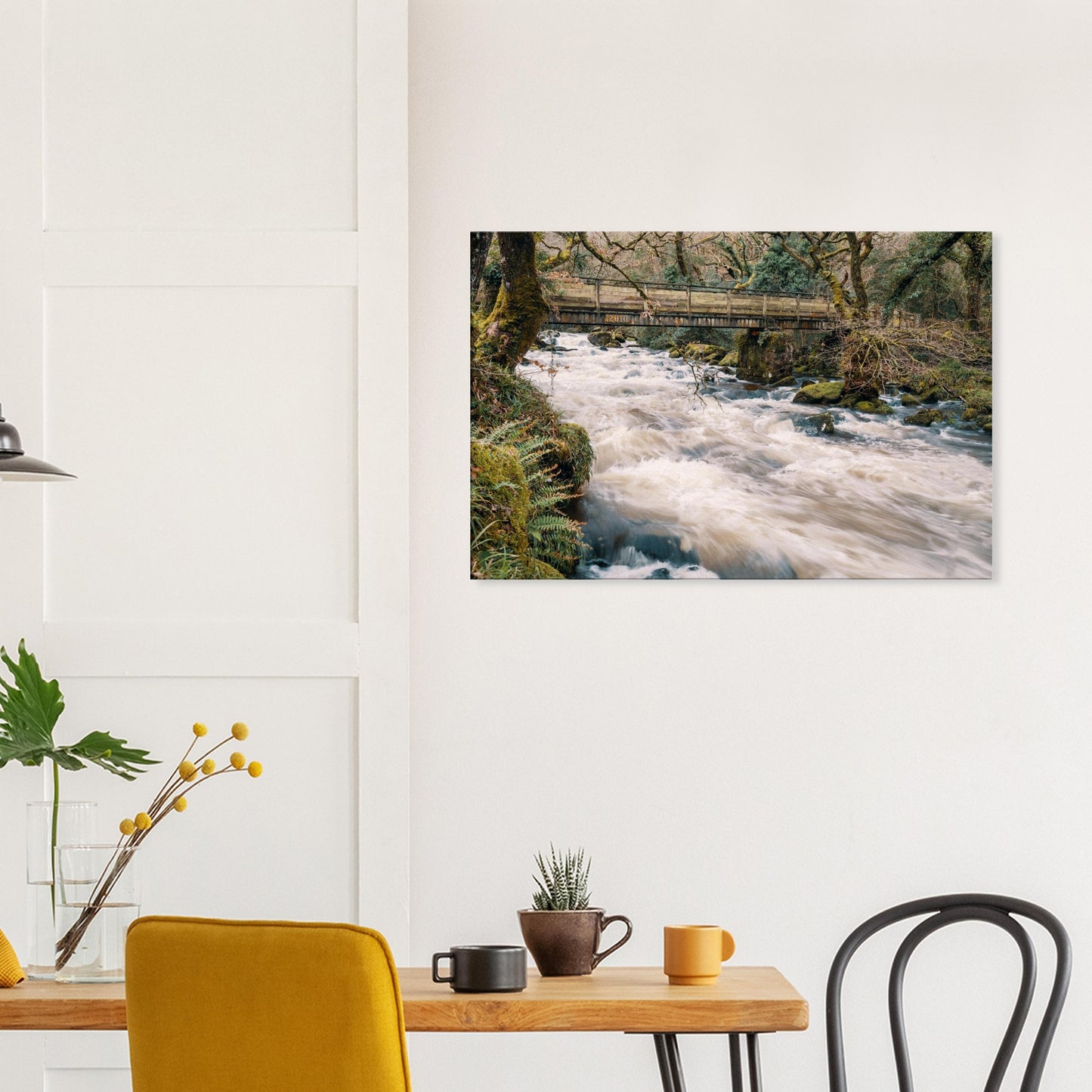Canvas Print showcasing the timeless charm of Dartmoor’s River Plym and rustic bridge