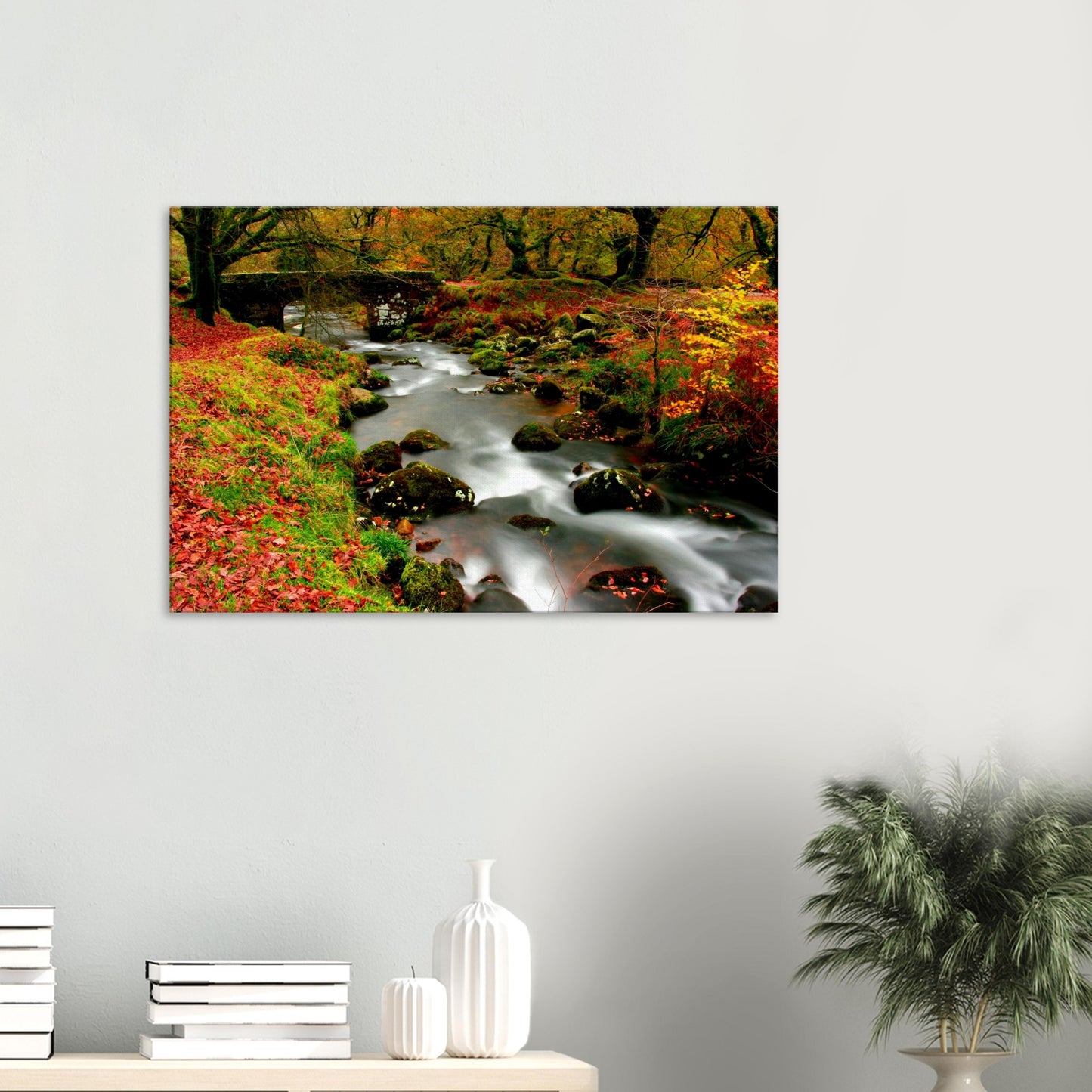 Canvas print of Burrator Reservoir woodland in Dartmoor National Park during autumn