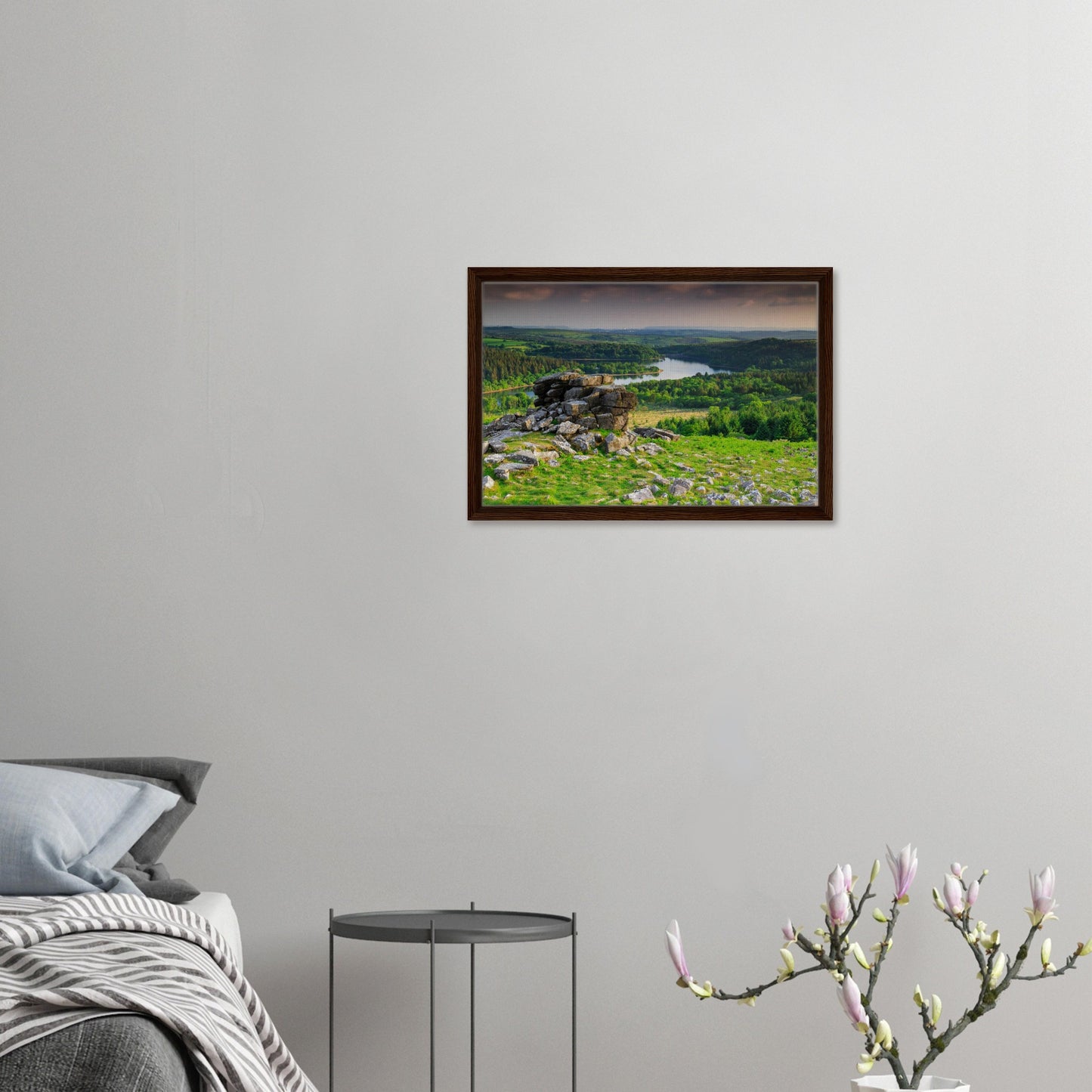 Leather Tor silhouette over Dartmoor woodlands in wall print