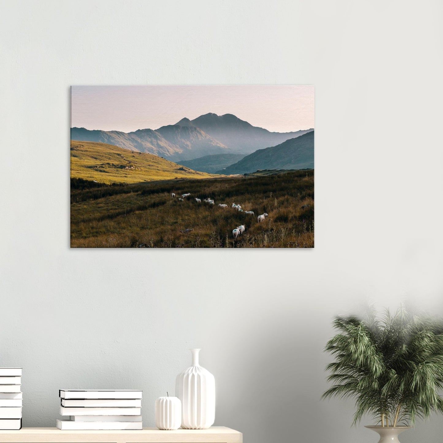 Tranquil Welsh sunset landscape featuring Snowdonia peaks