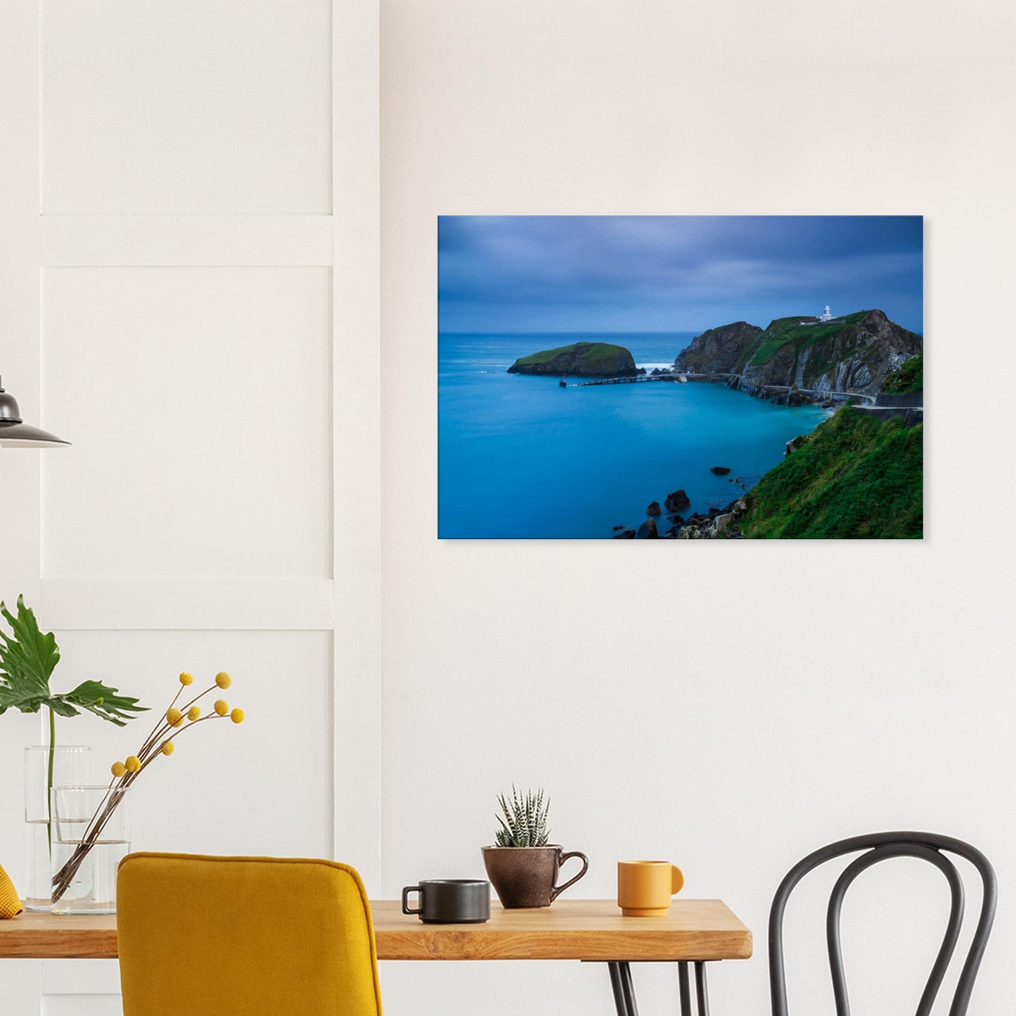 Canvas art of Landing Bay at dusk, capturing the lighthouse’s beacon and the gentle embrace of twilight over calm waters.