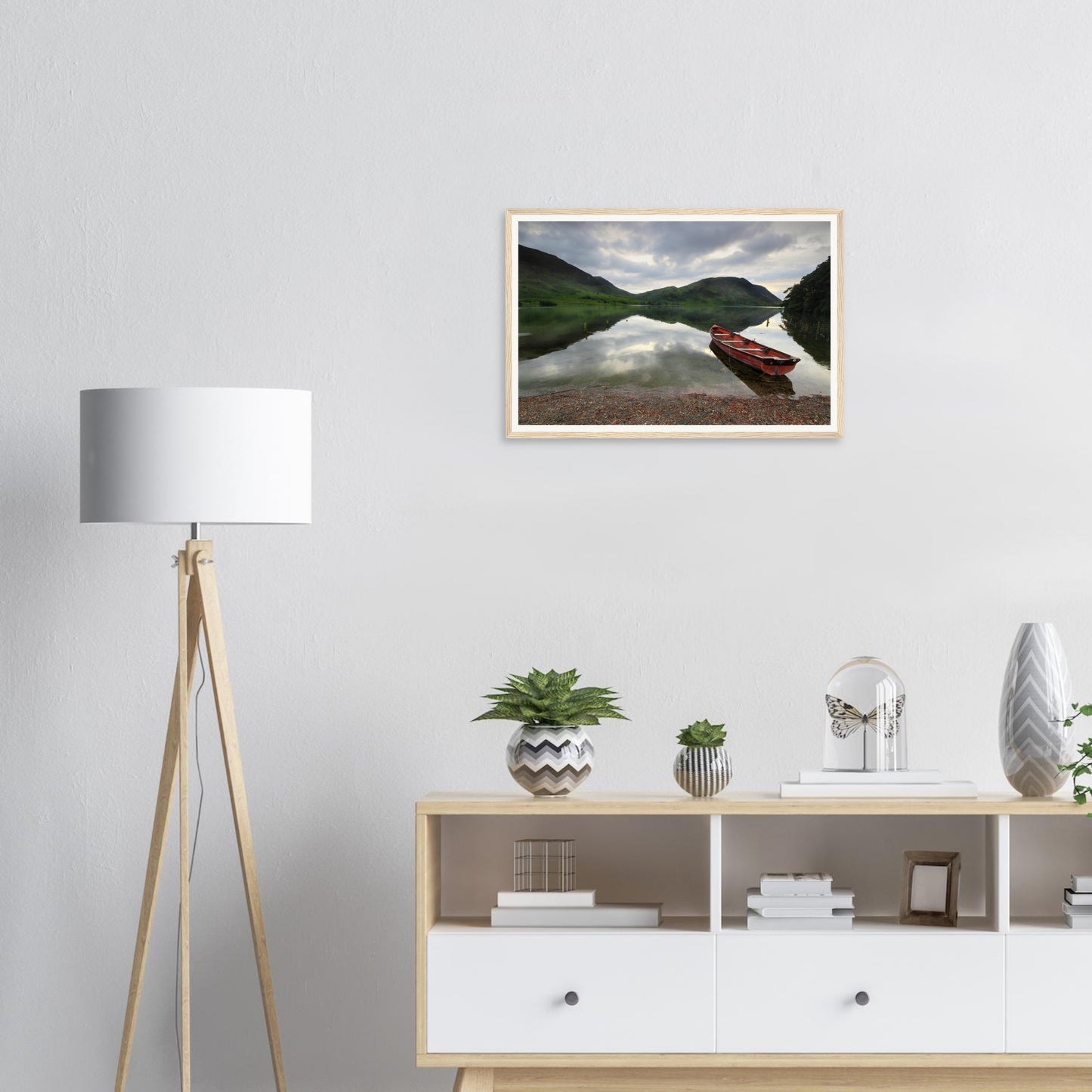 Crummock Water framed print with distant fell reflections