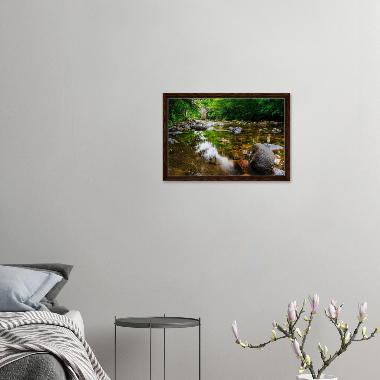 Wall art of Newbridge arches over Dartmoor stream